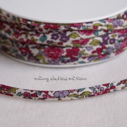 Cordon Frou-Frou fleuri écru-rose/prune - 90 cm