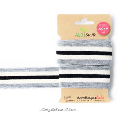 Bord-côte bio stripe me argent/écru/noir
