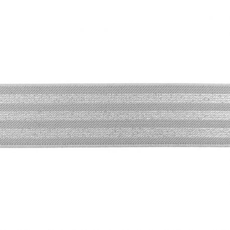 Élastique 40 mm rayé lurex argent gris