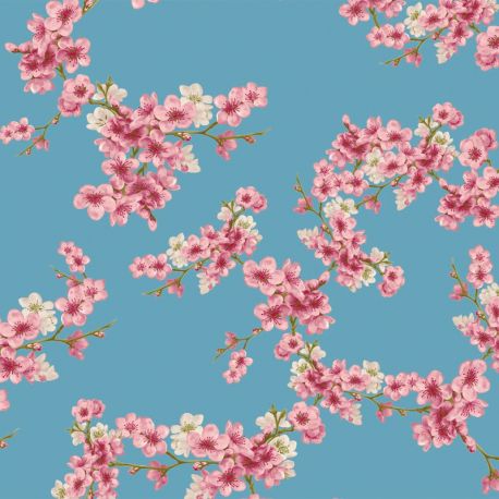 Molleton bio cherry blossom ciel