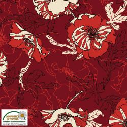 Jersey viscose fleurs rouge