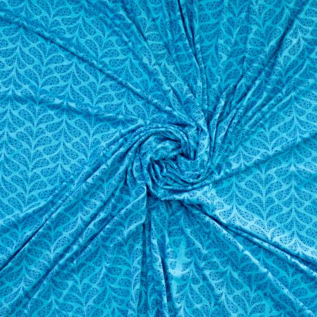 Jersey viscose leafs turquoise