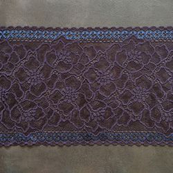 Dernière coupe 185 cm - Dentelle 16 cm prune/turquoise fleurs
