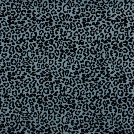 Jersey velours bio léopard dusty blue