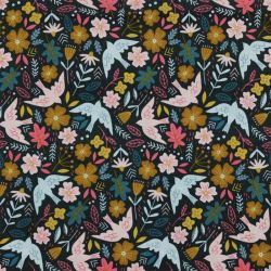 Velours milleraies flowers and birds anthracite