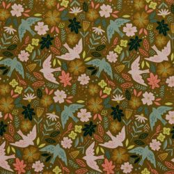 Velours milleraies flowers and birds ocre