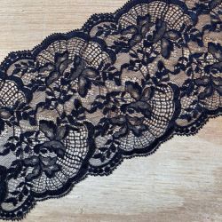 160 cm - Dentelle de Calais 15 cm noire fleurs