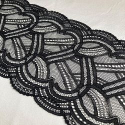 Dentelle de Calais 14 cm noire cœurs
