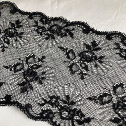 Dentelle de Calais 15 cm noire fleurs fine