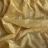 Tissu dentelle stretch fleurs moutarde
