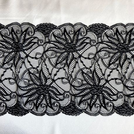 Dentelle de Calais 18,5 cm noire fleurs