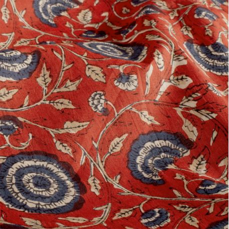 Voile de coton fleurs rouge
